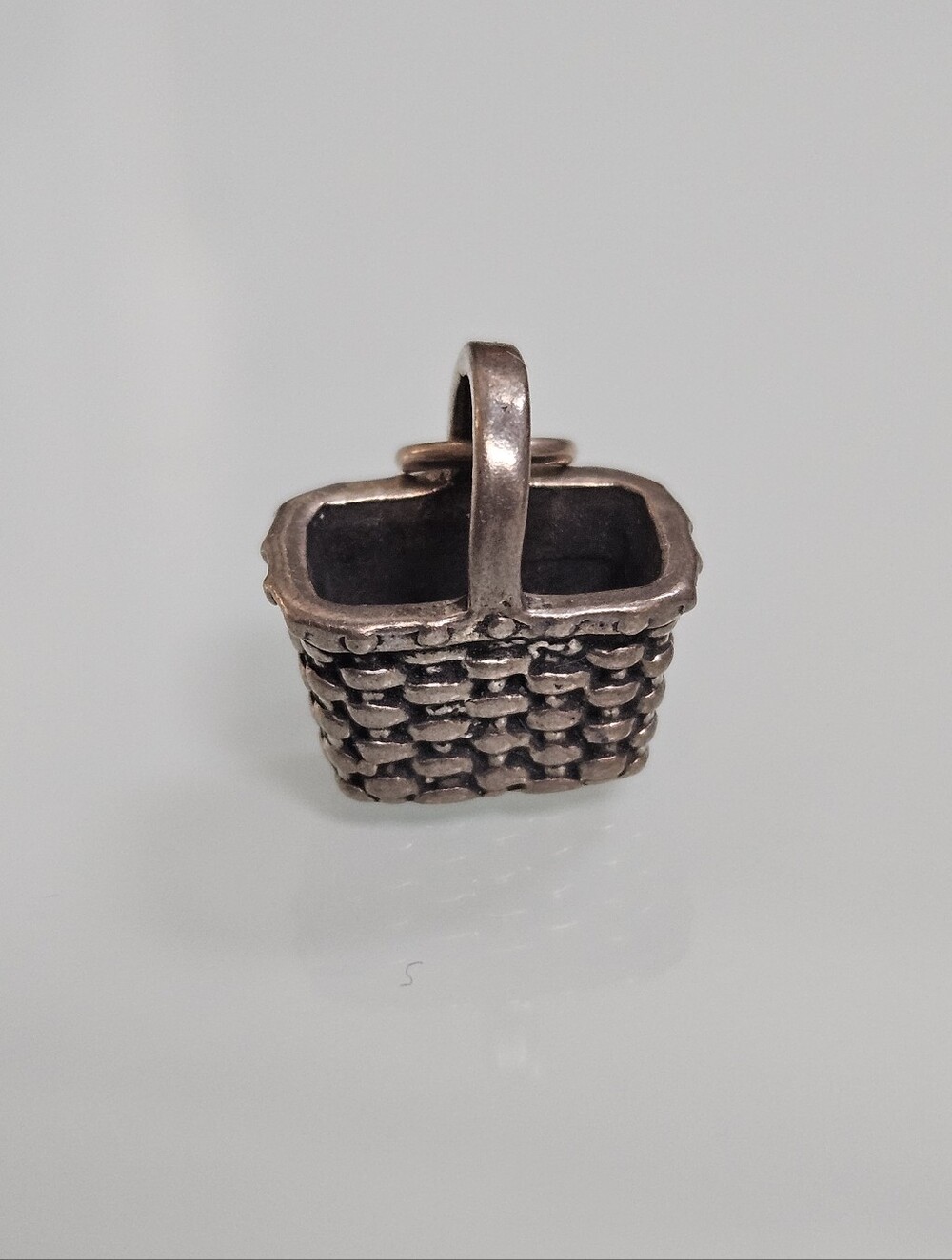Vintage Sterling Silver Woven Basket Charm 925 Pendant